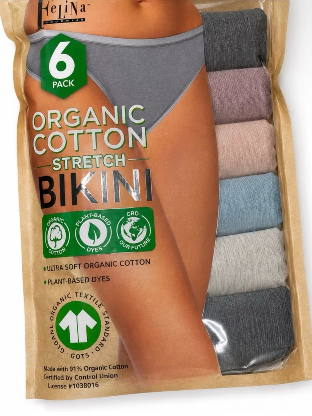 Felina Women's 6 Pack Organic Cotton Stretch Bikini (Small)